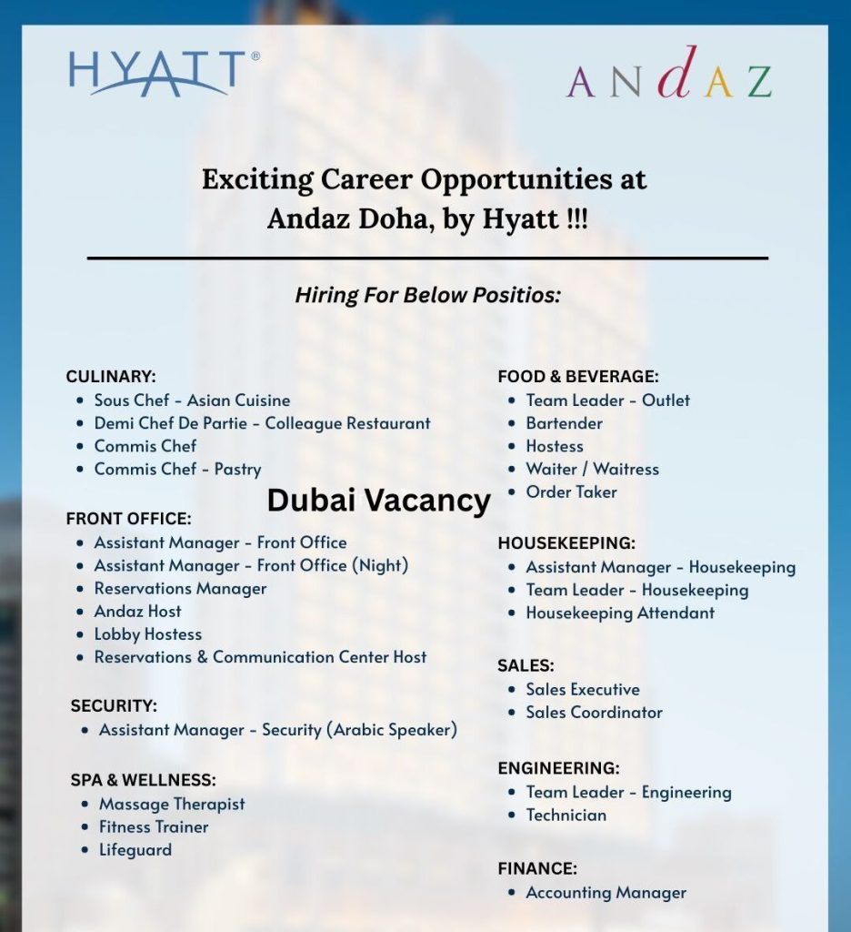 Andaz Doha Jobs | Andaz Doha Vacancies | Job Openings at Andaz Doha | Dubai Vacancy